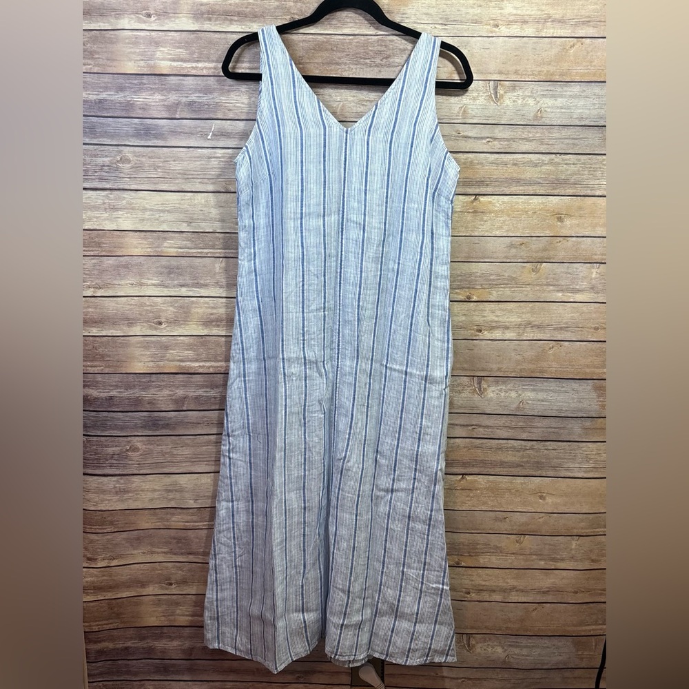 Talbots Sleeveless Striped Linen Midi Dress Size 4 Blue White